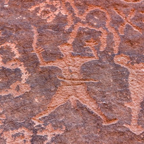 Anfashieh prehistoric inscriptions. Caravan of camels from Nabatean period in Wadi Rum, Jordan