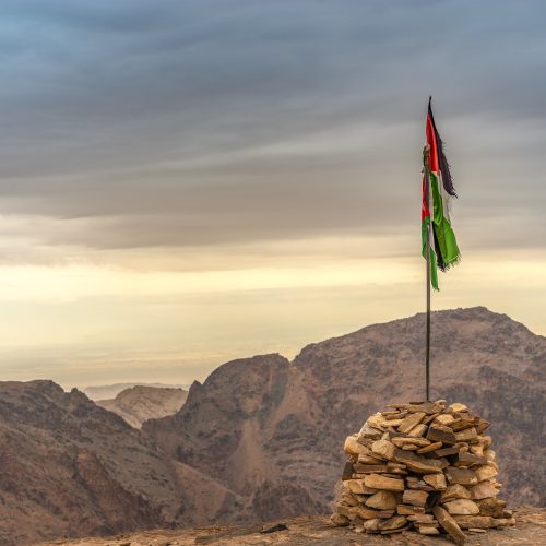 Jordan flag on Petra top view